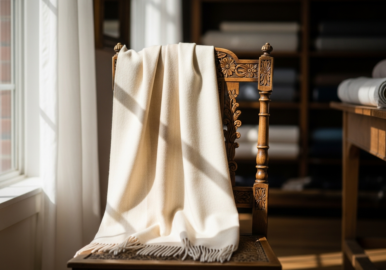 Pure cashmere shawl draped for display — Gülipek Hamit Fırat Grand Bazaar Istanbul