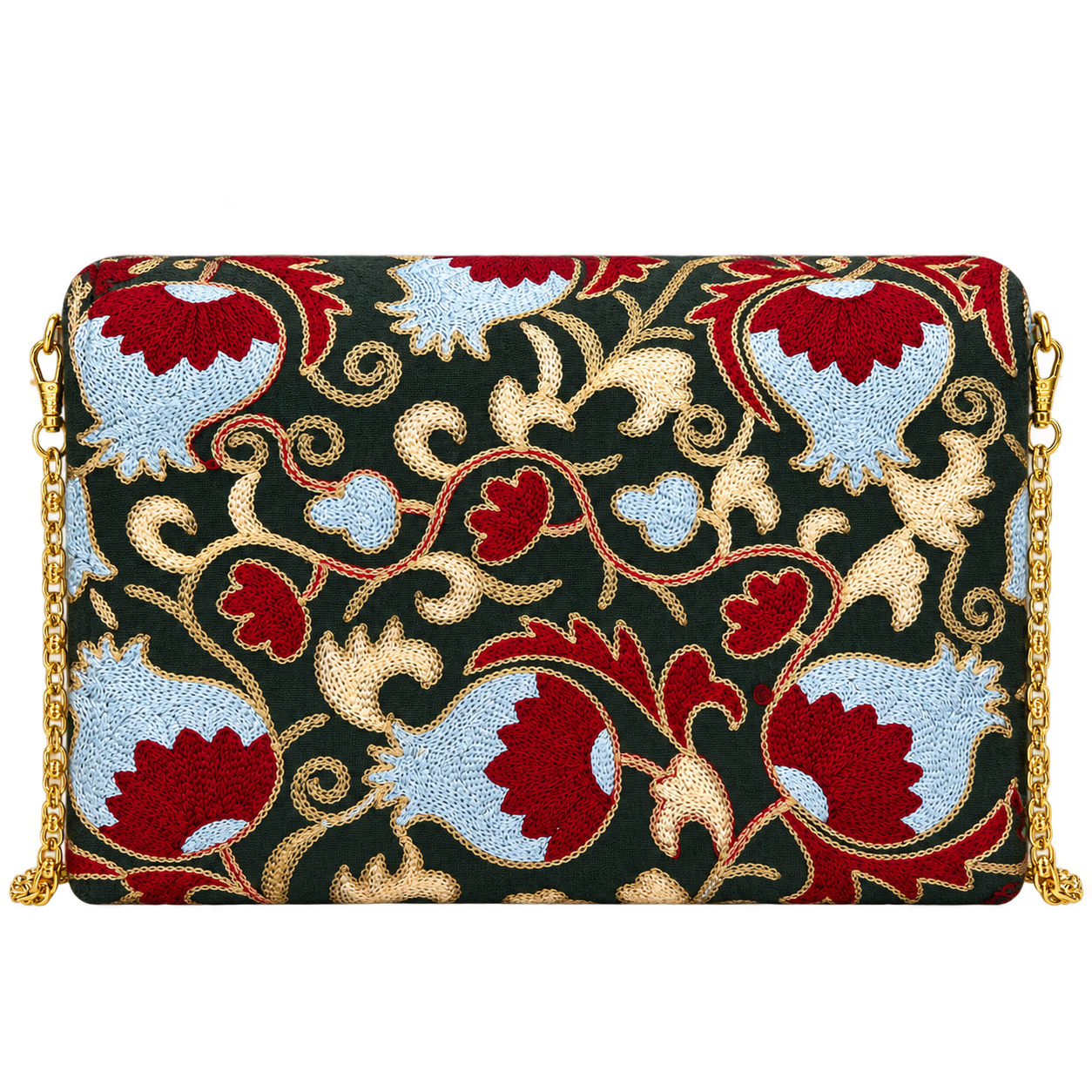 Embroidered Silk Bags — closed back view