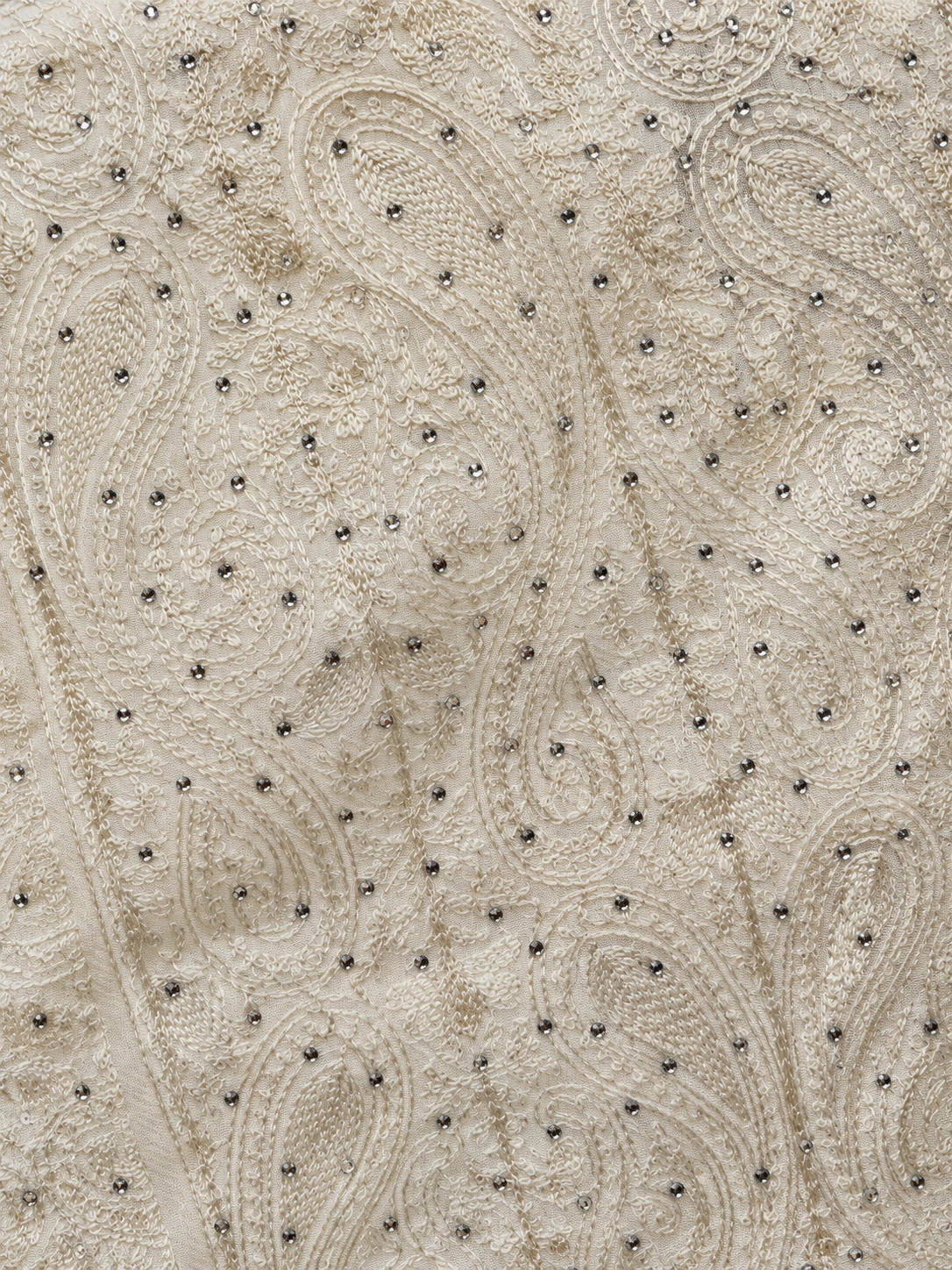 Embellished Silk Kaftan — fabric and embroidery detail, lighting-adjusted from a source photograph