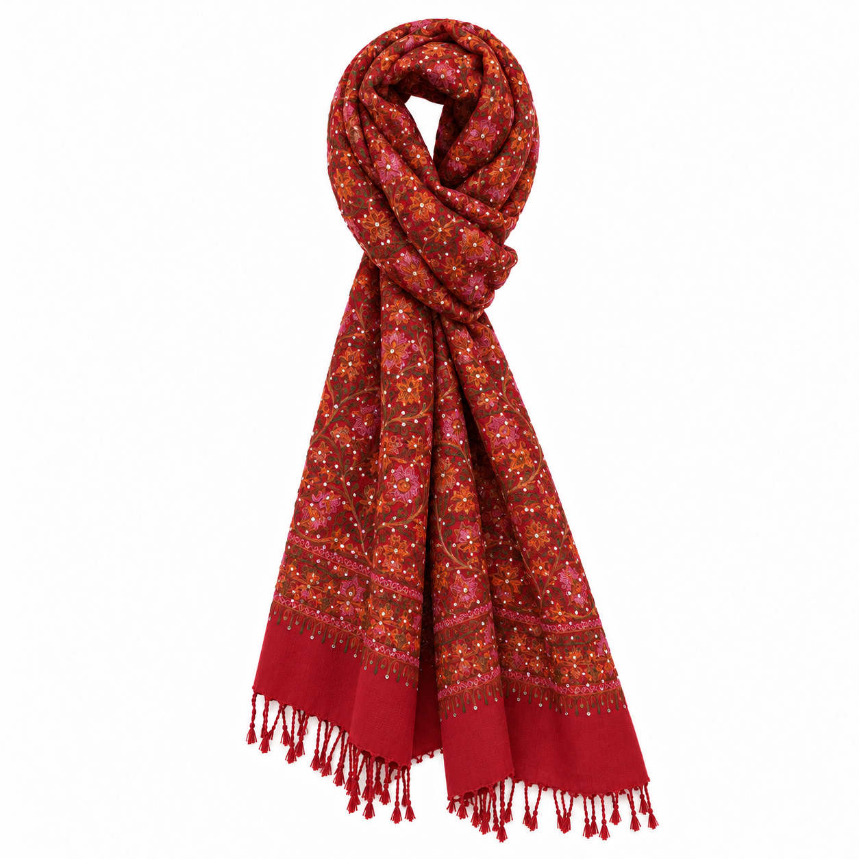 Embellished Silk-Embroidered Cashmere Shawls — general view