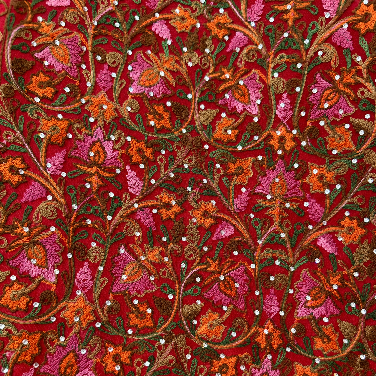 Embellished Silk-Embroidered Cashmere Shawls — textile close-up