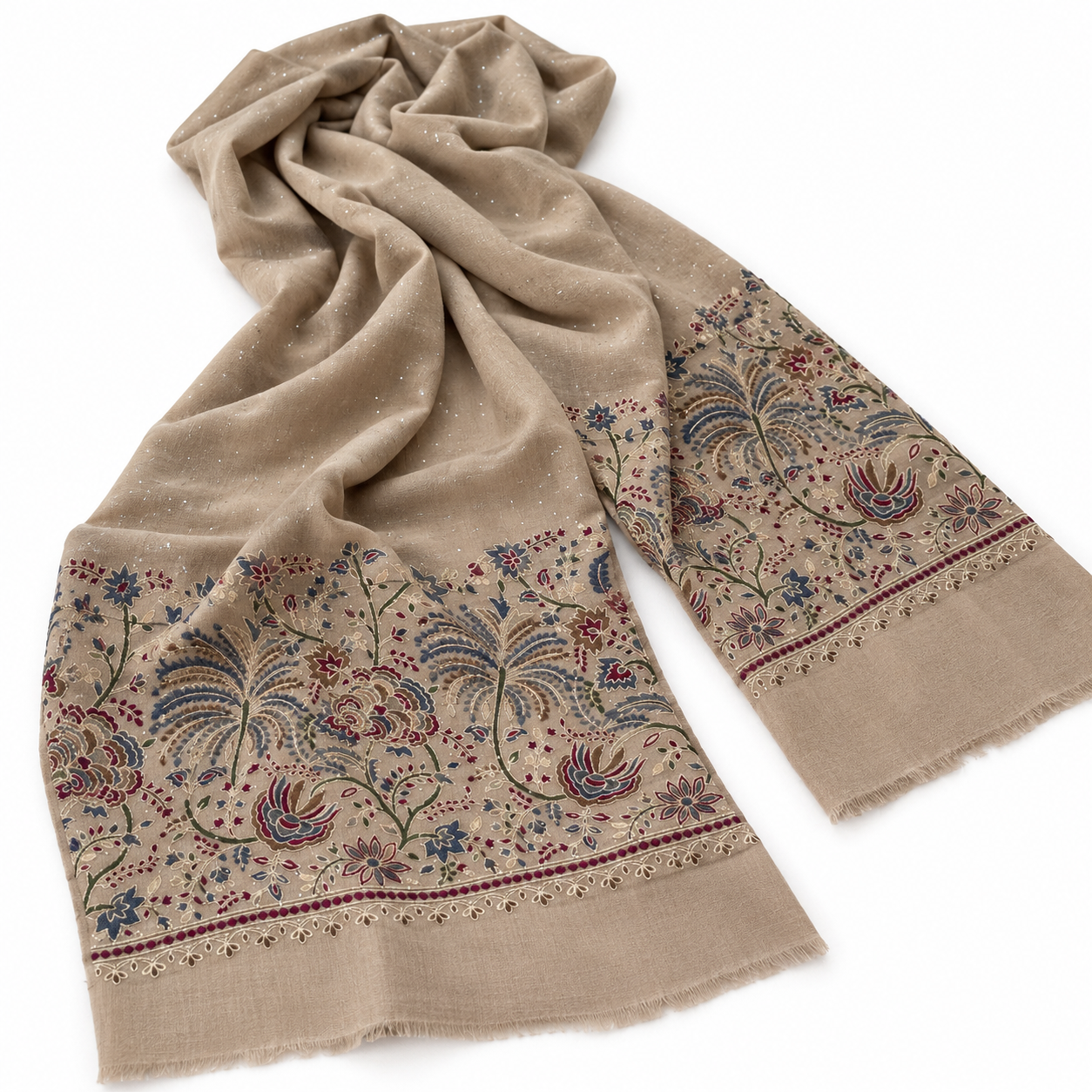 Embellished Border Cashmere Shawls — natural drape