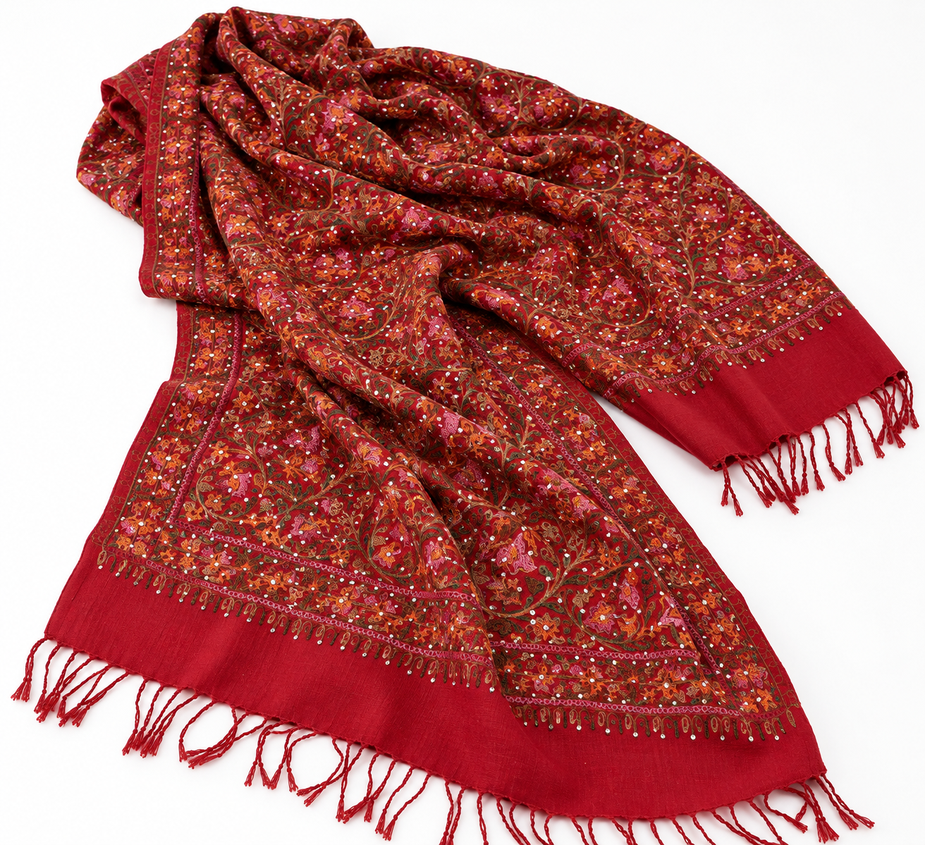 Embellished Silk-Embroidered Cashmere Shawls — natural drape