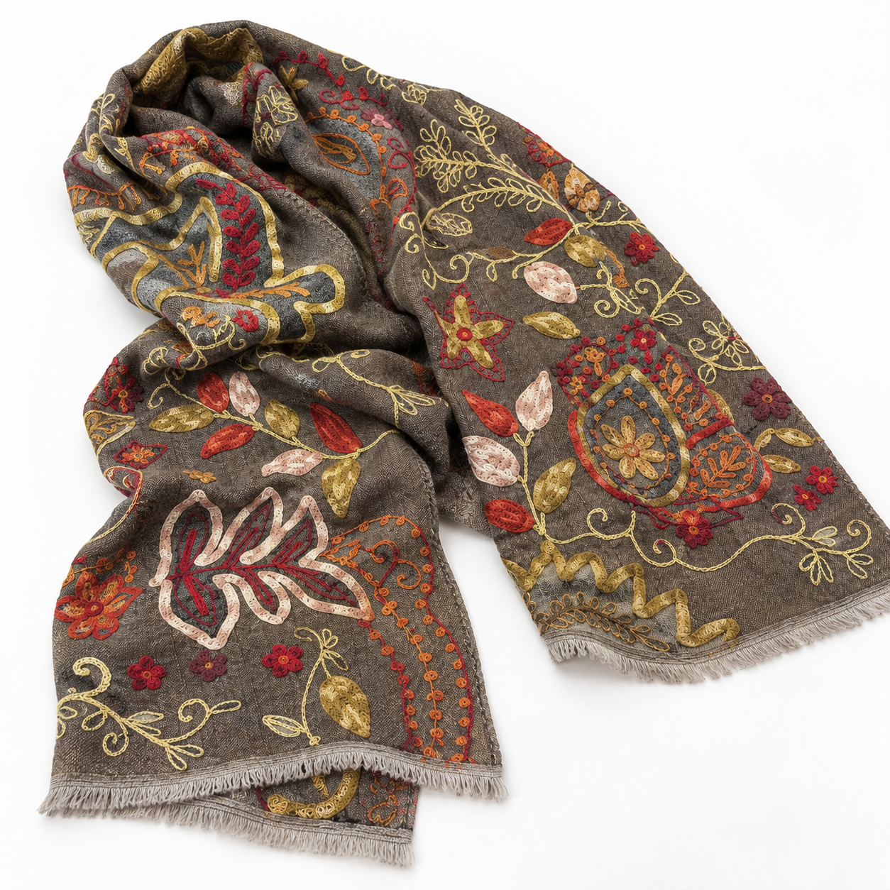 Embroidered Wool Shawls — natural drape