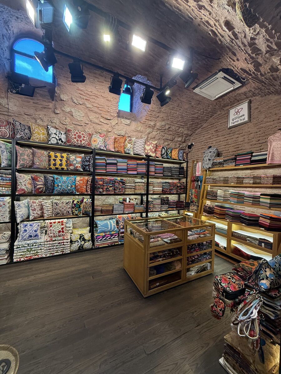 Heritage silk and cashmere display at Gülipek Hamit Fırat Divrikli House