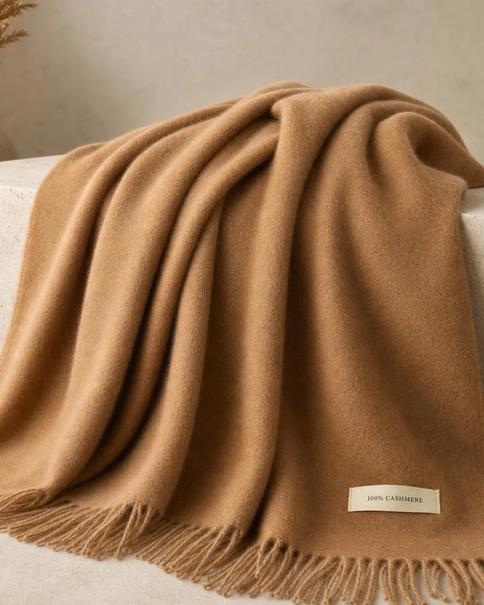 Cashmere shawl draped to show softness and weight — Gülipek Hamit Fırat