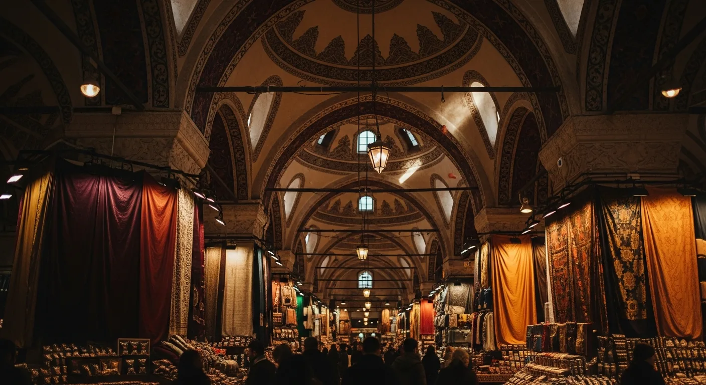 La galleria coperta del Gran Bazar di Istanbul, con volte decorate e negozi