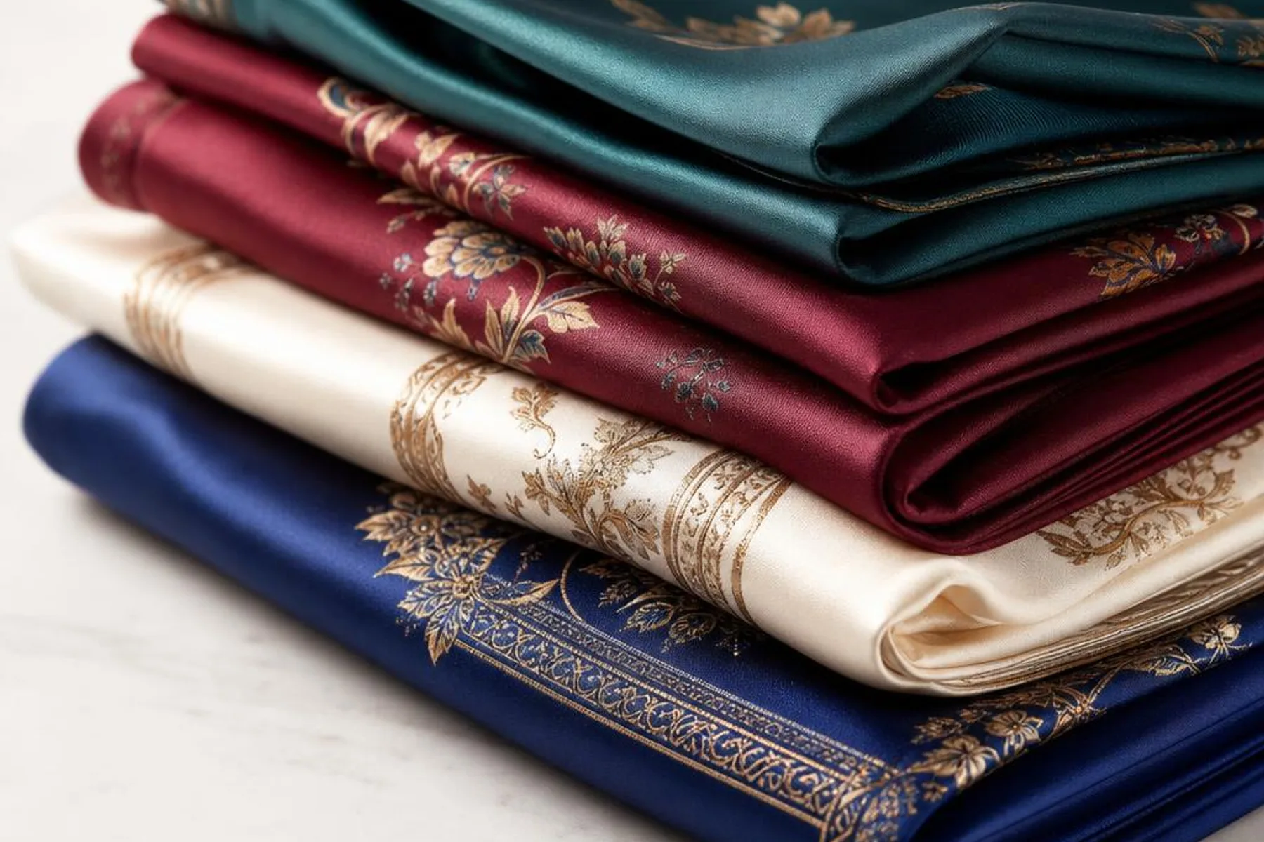 Folded pure silk scarves in a selection of colours — Gülipek Hamit Fırat Grand Bazaar Istanbul