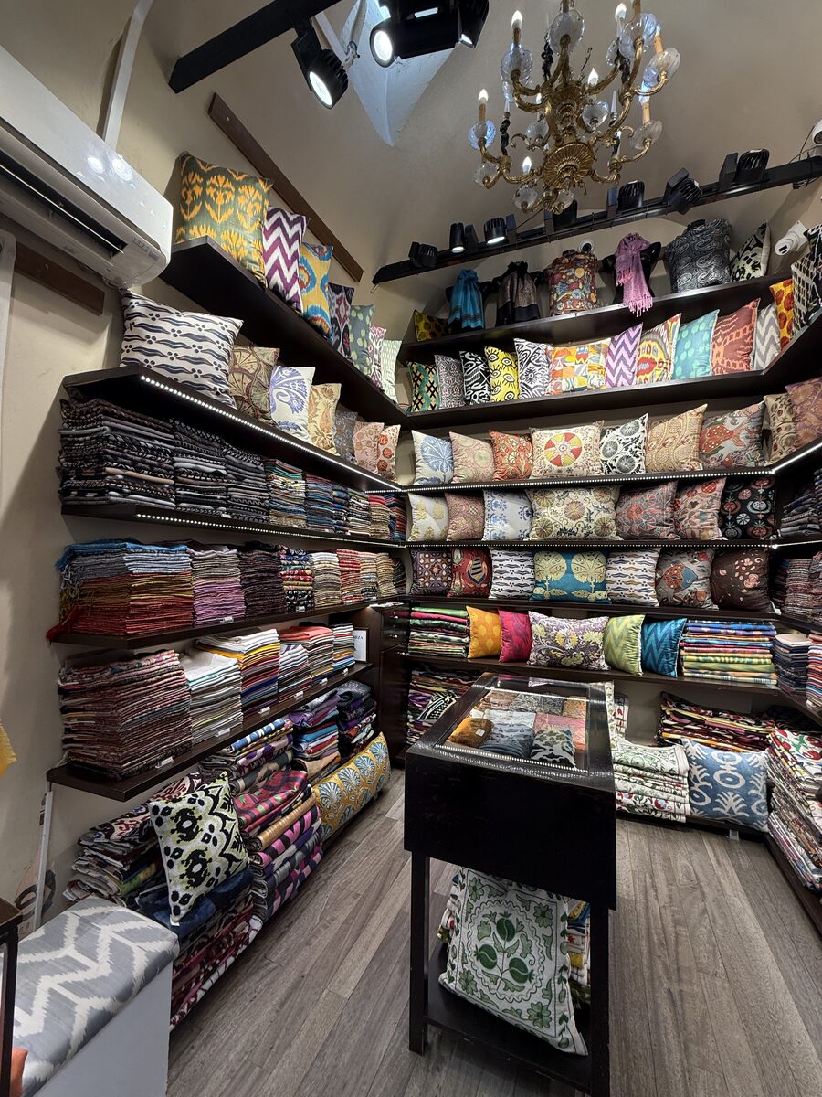Cashmere and silk scarves on display at Yağlıkçılar Atelier, Beyazıt Istanbul